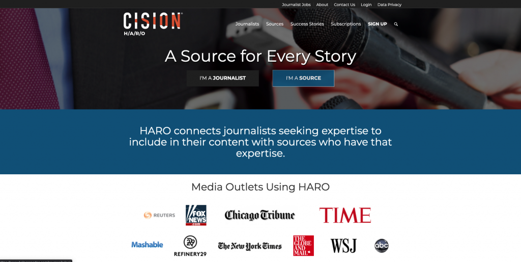 This image shows HARO - a special service that connects journalists and news outlets.